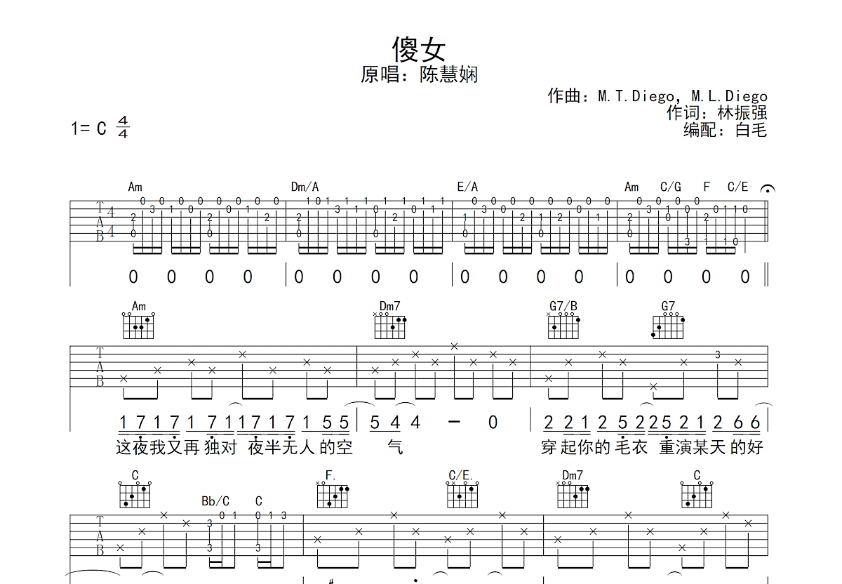 傻女曲谱预览图