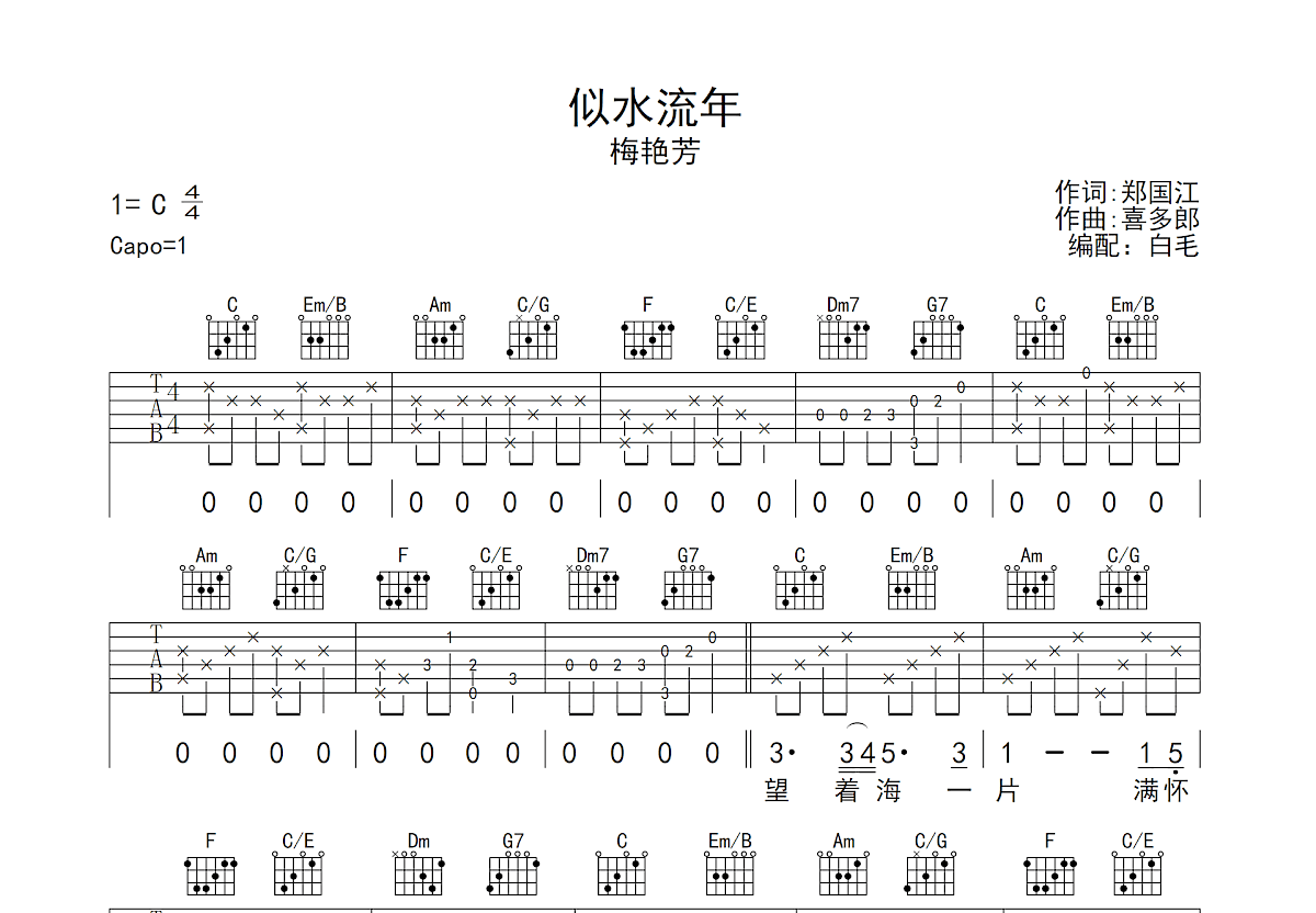 似水流年吉他谱c调图片