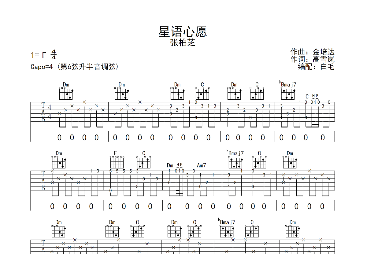 张柏芝 - 星语心愿 [弹唱] 吉他谱