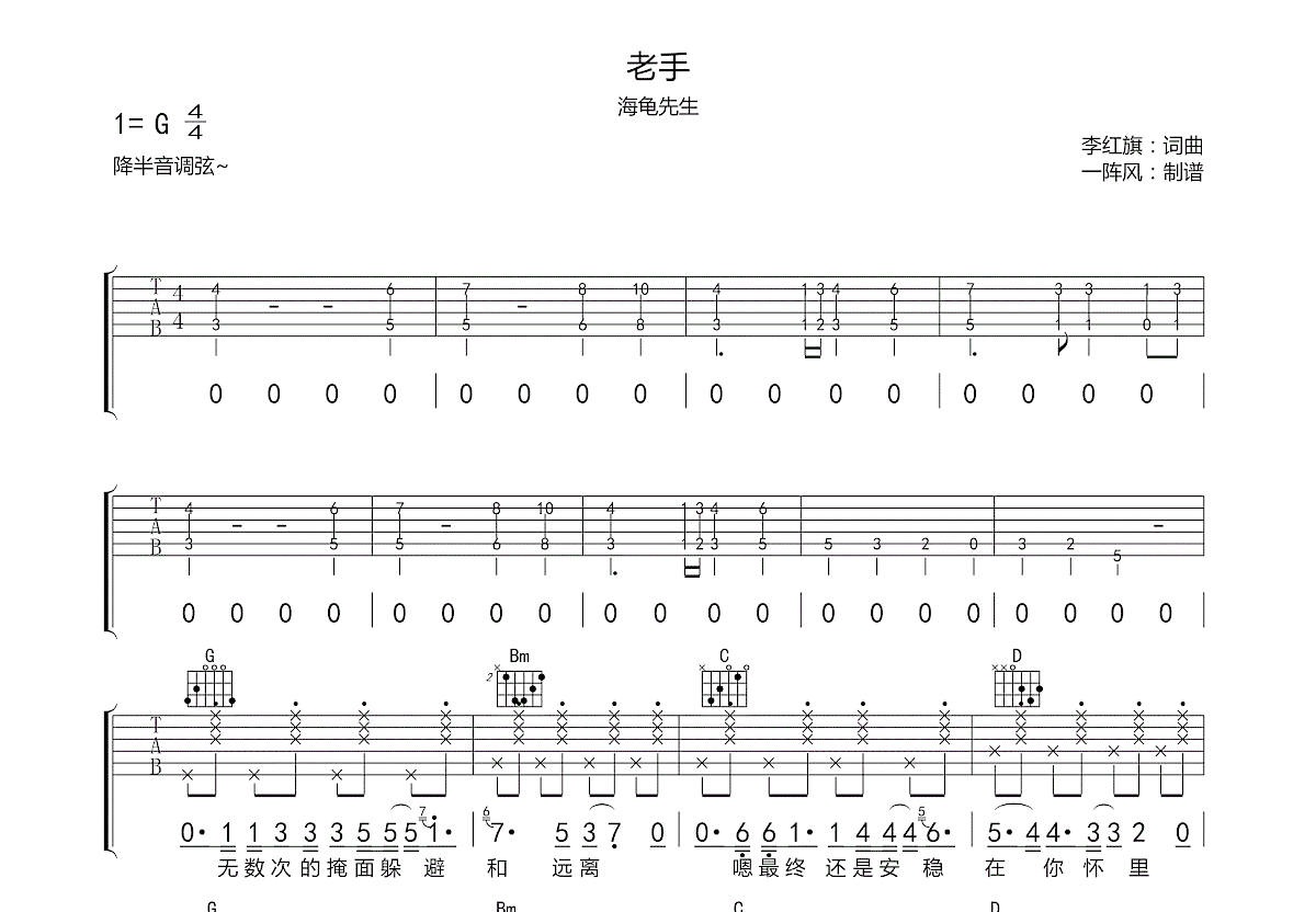 海龟先生 - 男孩别哭（必弹吉他） [伴奏 弹唱 扫弦] 吉他谱