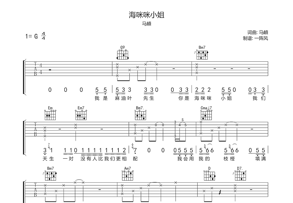 再见吧喵小姐吉他谱 C调简单版-高音教编配-王晓天-吉他源