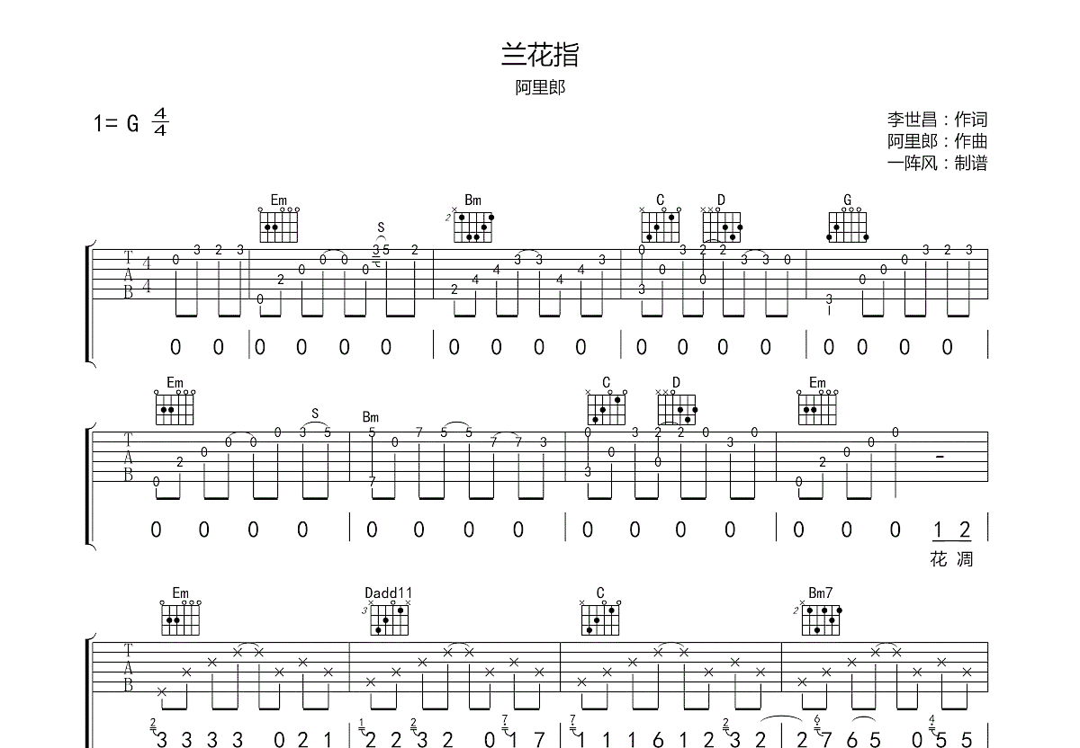 兰花指简谱图片