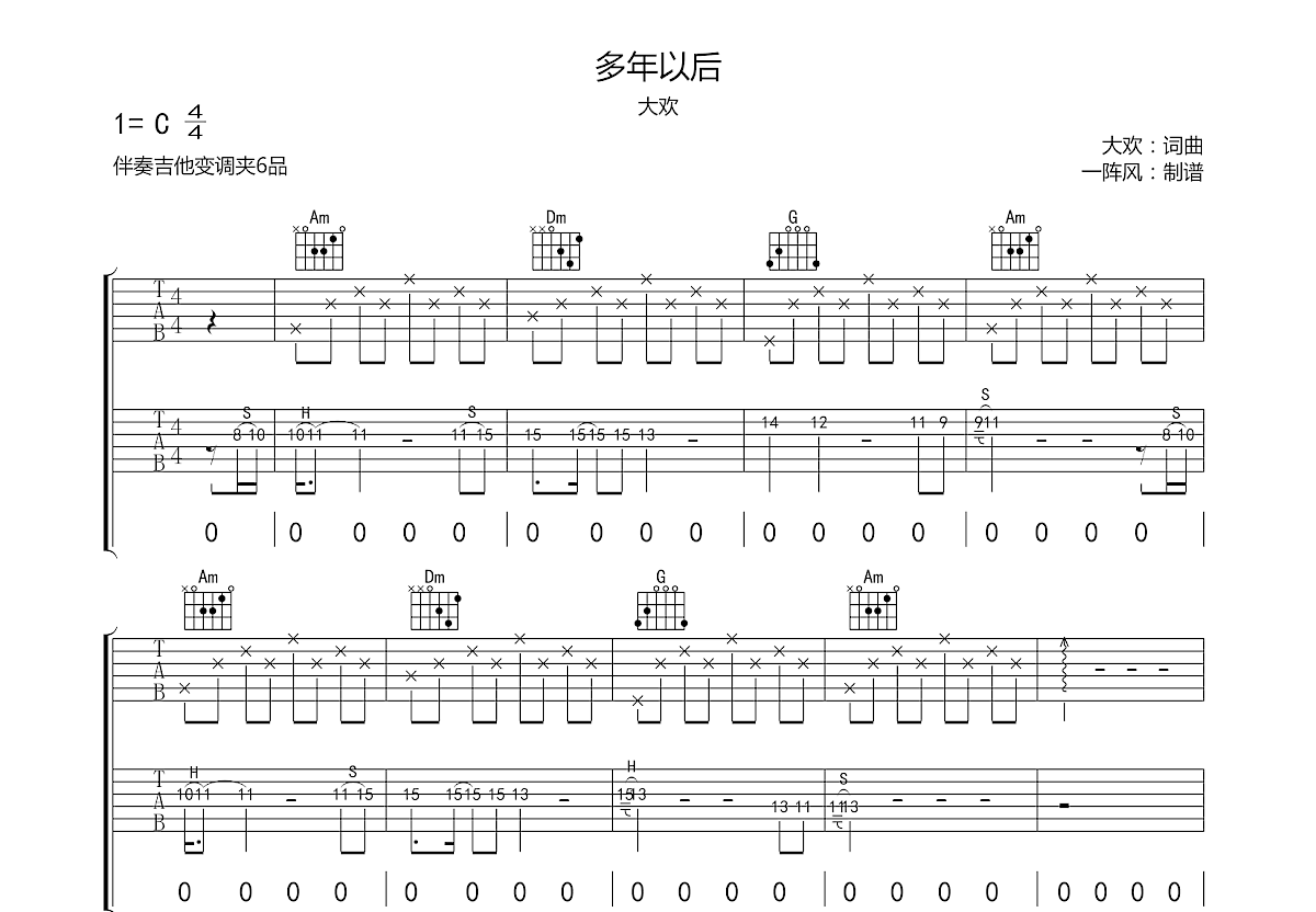 赵鑫 - 许多年以后 [弹唱] 吉他谱