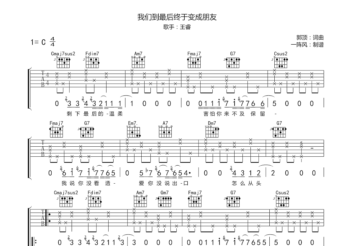 杨振宇 - 我们还是做朋友吧 吉他谱