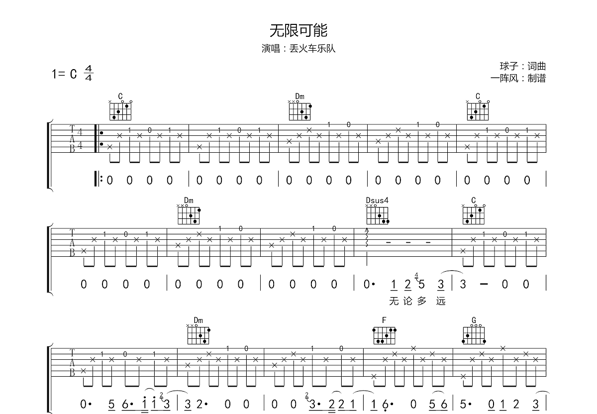 《无限大》吉他弹唱C调版 - 侧田 | jitaq 吉他库