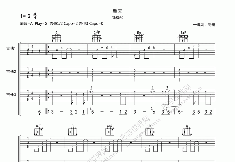 森西lost love(望天)吉他谱_孙有然_g调总谱 吉他世界