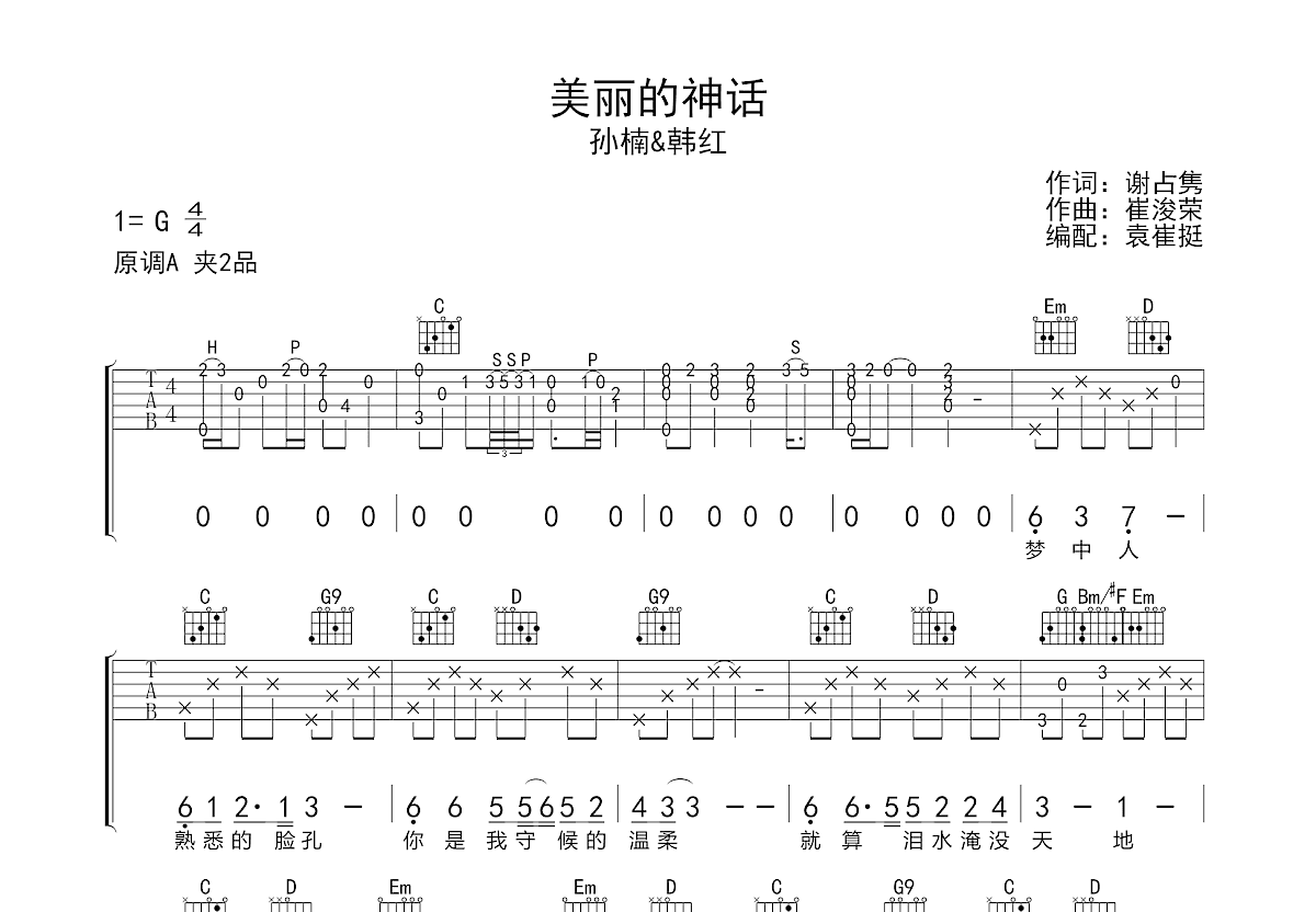 孙楠 - 美丽的神话 [弹唱] 吉他谱