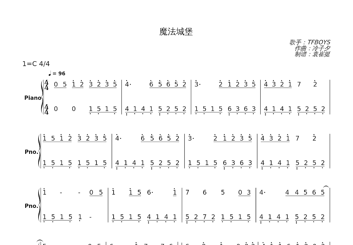 魔法城堡吉他谱-C调简单版-原来是萝卜丫-吉他源