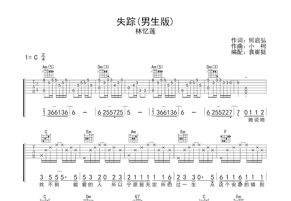 失踪吉他谱_林忆莲_c调弹唱58%单曲版 - 吉他世界