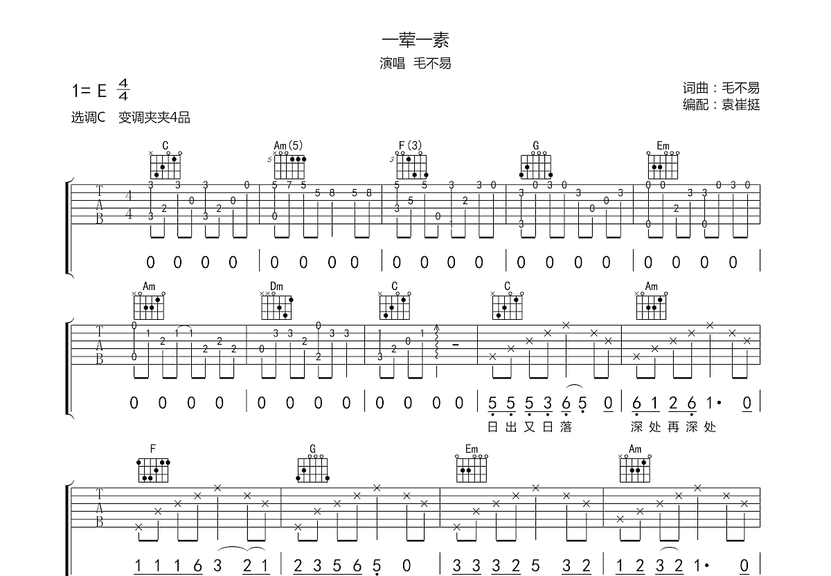 一荤一素吉他谱_毛不易c调弹唱40%原版_袁崔挺up 吉他世界