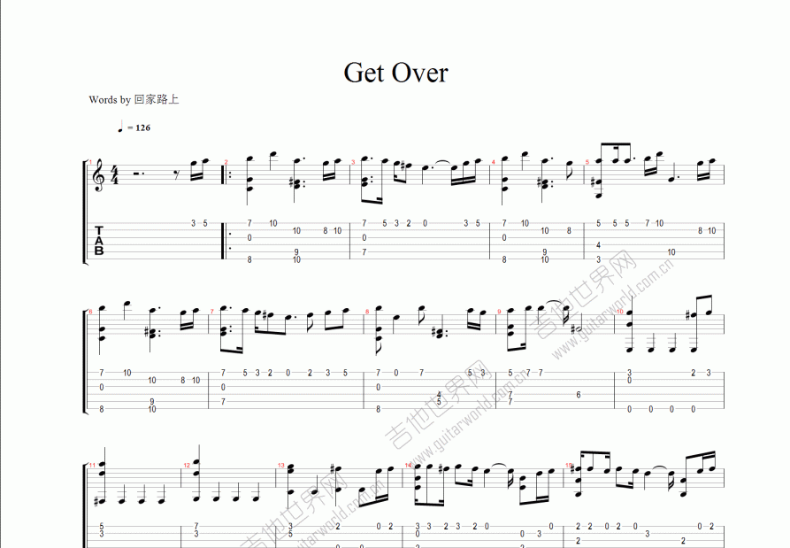 棋魂op吉他谱_bouncebackc调指弹_回家路上up - 吉他世界