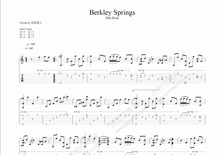 berkley springs吉他谱_don ross_c调指弹吉他谱 - 吉他世界