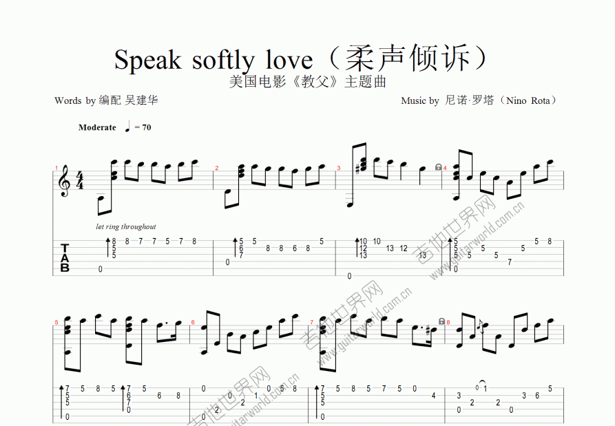 speak softly love(柔声倾诉)吉他谱_尼诺·罗塔(nino rota)c调指弹