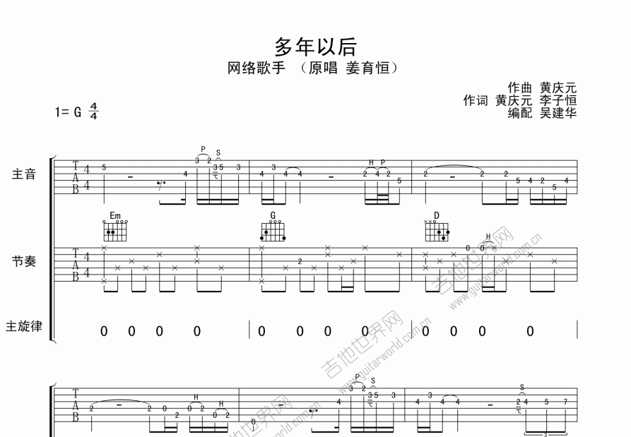 多年以后(双吉他)曲谱预览图