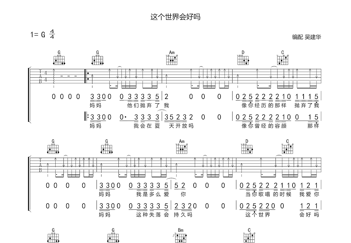 李志《这个世界会好吗》吉他谱-Guitar Music Score-看琴谱网
