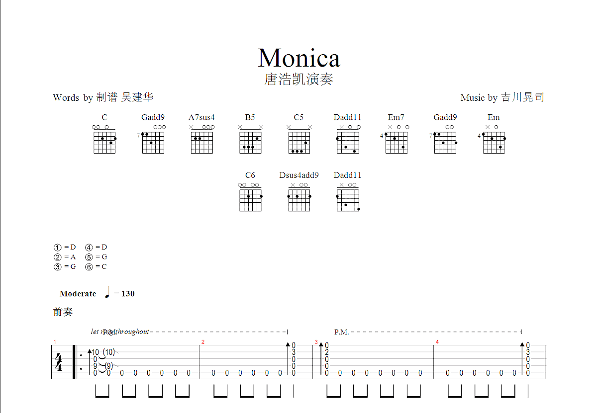 Monica吉他谱_张国荣_G调弹唱87%专辑版 - 吉他世界