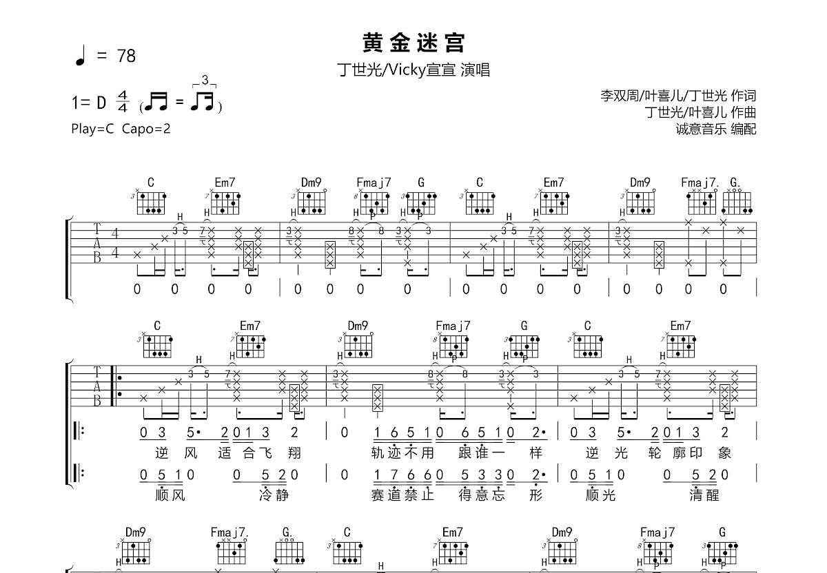王若琳 - 迷宫 [弹唱] 吉他谱