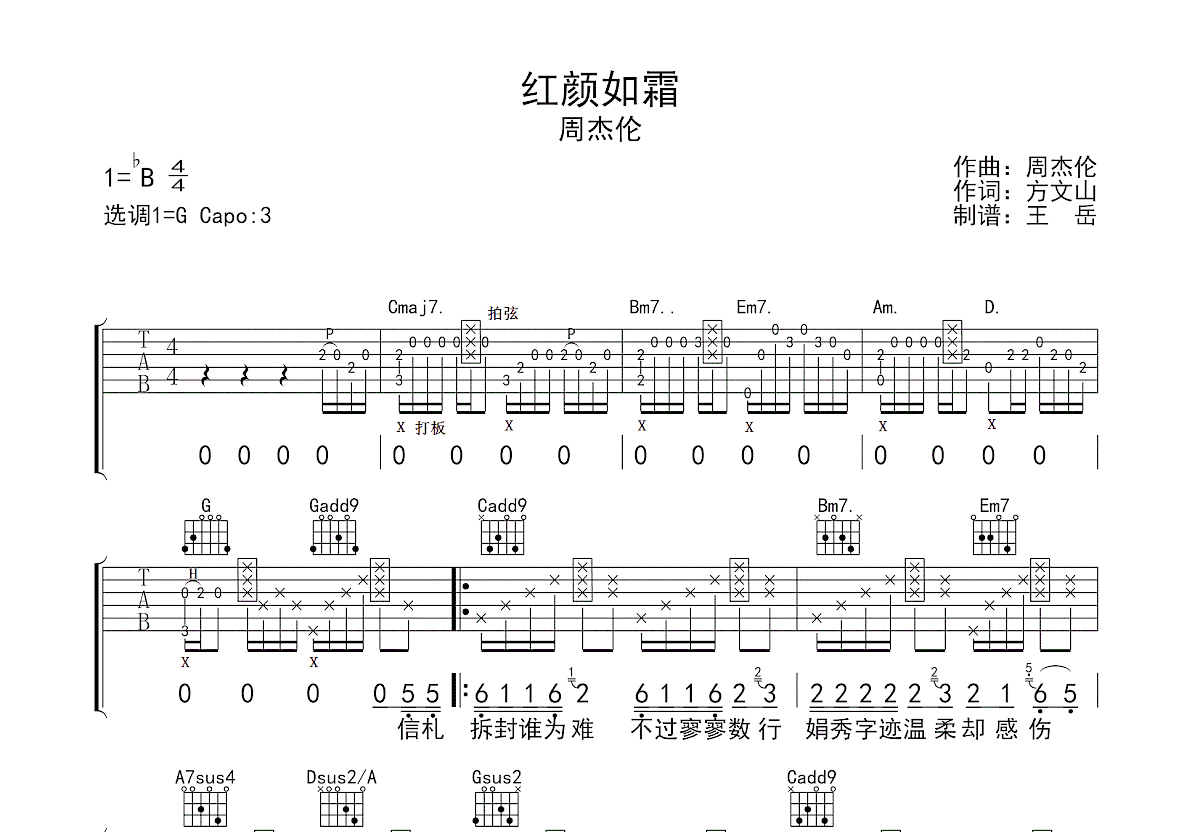 红颜旧吉他谱_刘涛_C调指法原版编配_吉他弹唱六线谱 - 酷琴谱