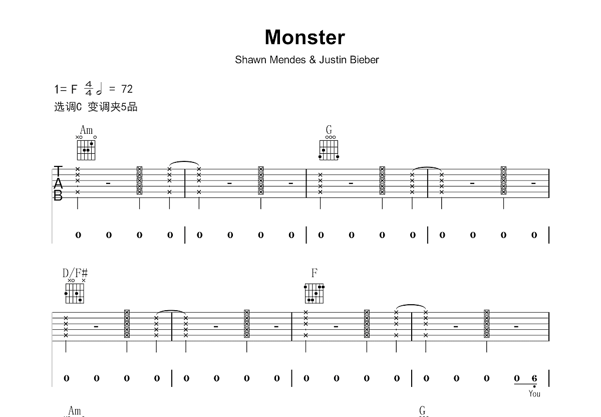 Monsters吉他谱-Katie Sky-《Monsters》C调和弦谱-吉他弹唱教学-吉他源