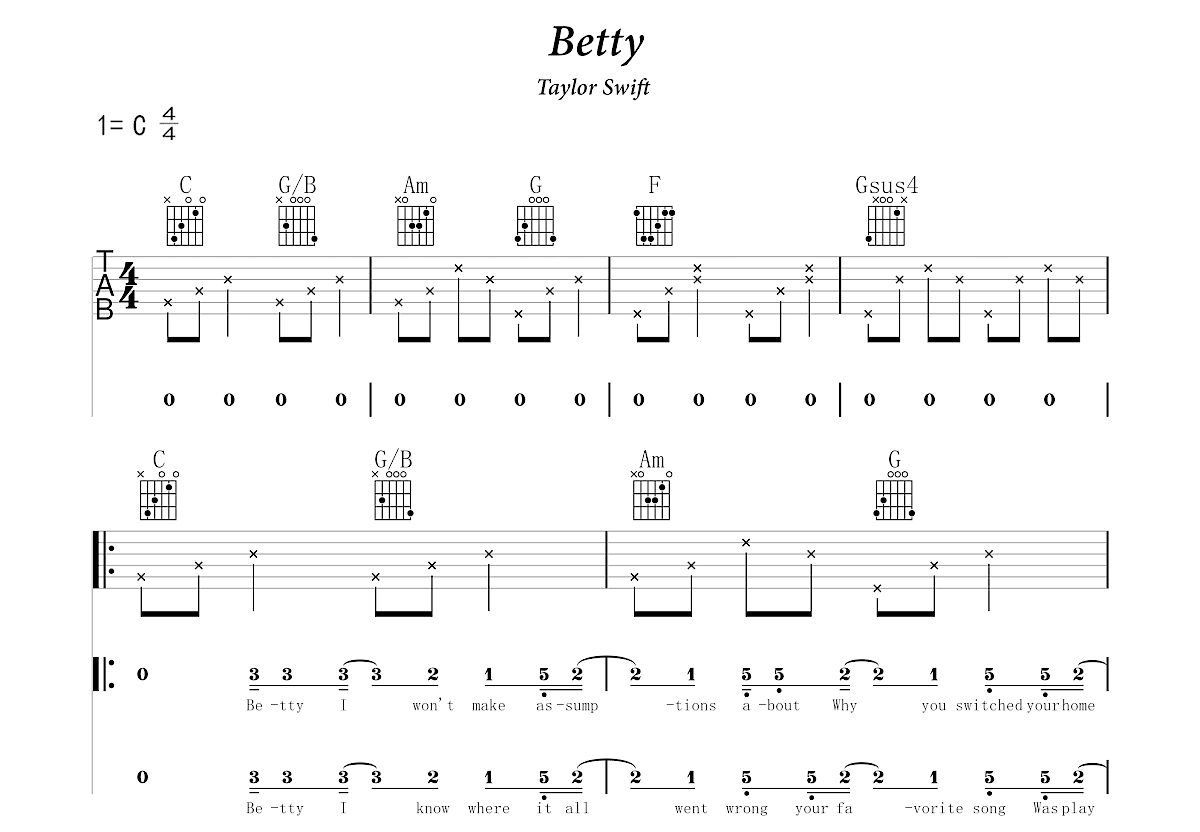 Betty吉他弹唱谱图片