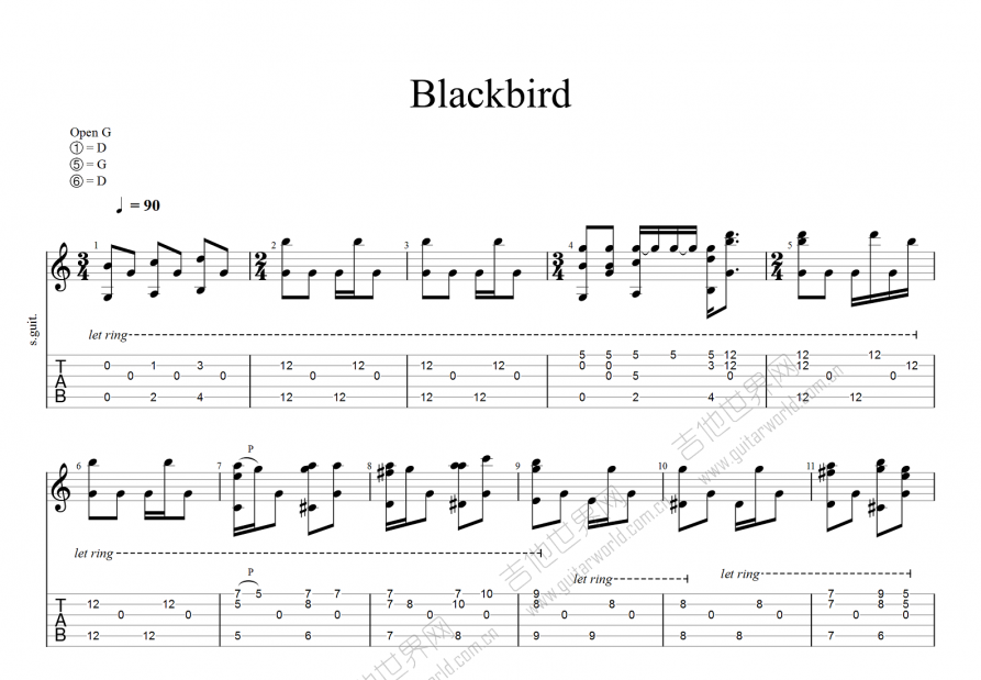 日语blackbird吉他谱图片