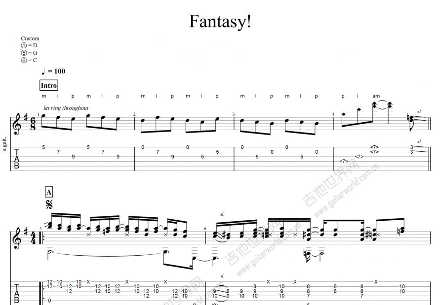 fantasy吉他谱_押尾桑d调指弹_东军吉他up - 吉他世界