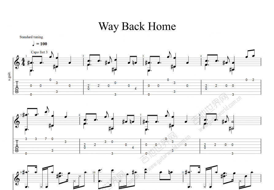 way backhome吉他谱图片