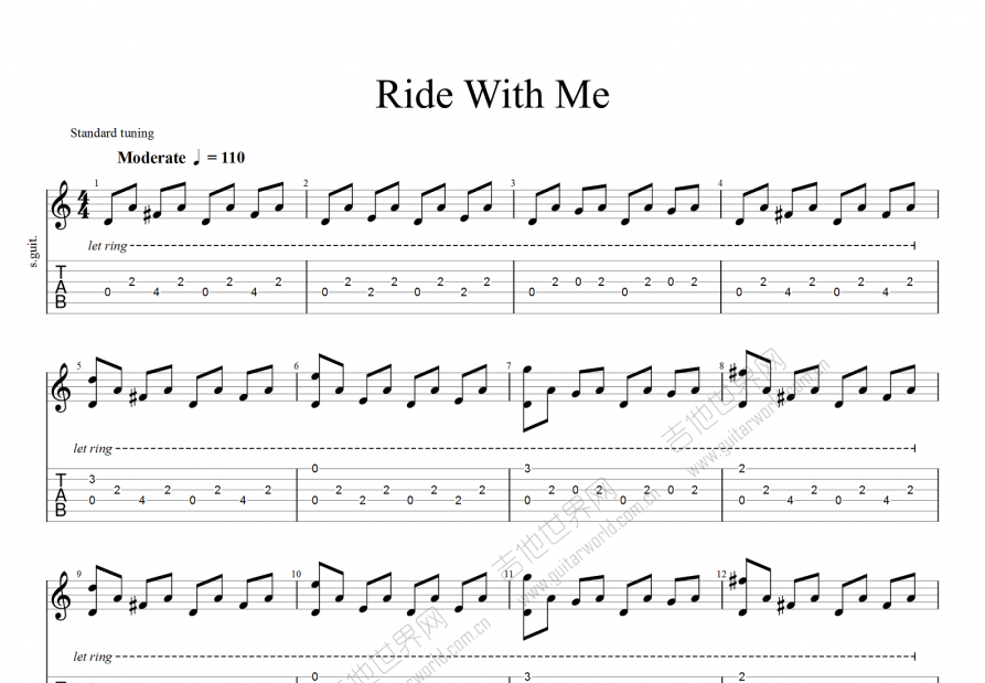 Ride With Me吉他谱_其他_A调指弹 吉他世界