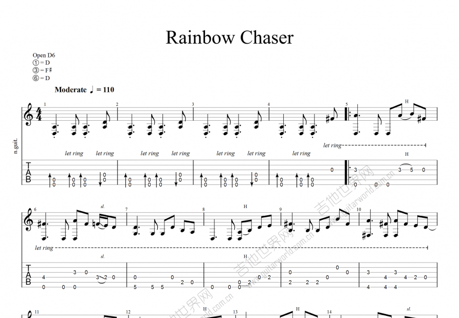 rainbow chaser吉他谱_中川砂仁_d调指弹 - 吉他世界