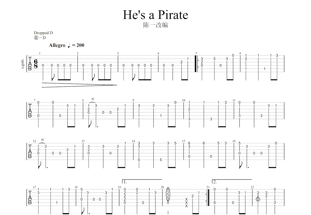 He's A Pirate吉他谱 - 加勒比海盗主题曲 - 吉他独奏谱 - 琴谱网