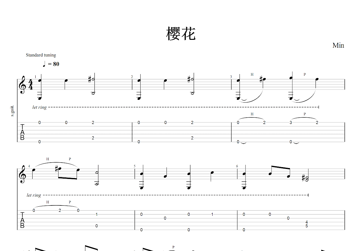 日本民谣 - 樱花变奏曲 吉他谱-虫虫吉他谱免费下载