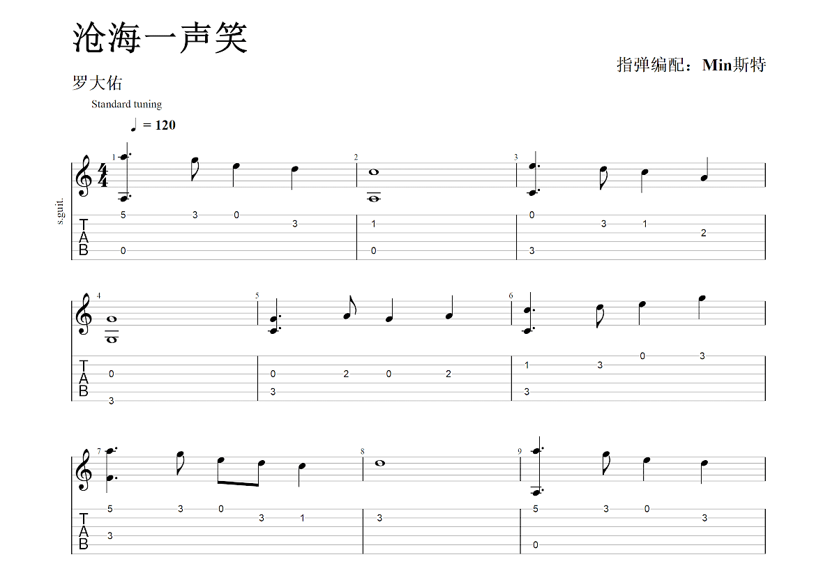 沧海一声笑曲谱图片