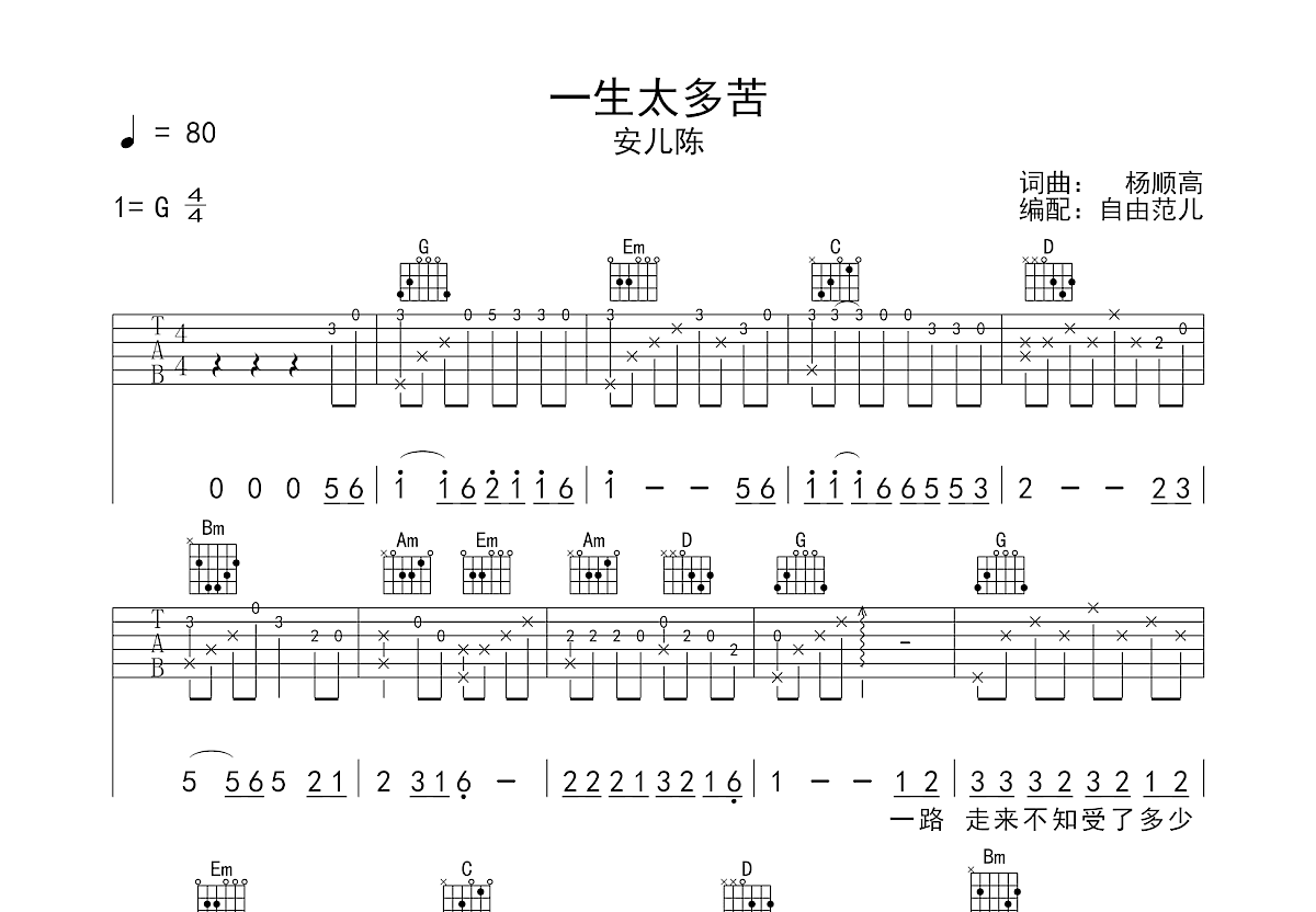 太多吉他谱 - 陈冠蒲 - G调吉他弹唱谱 - 琴谱网