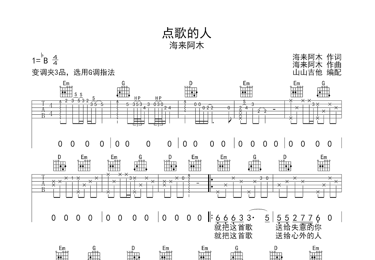 点歌的人曲谱预览图