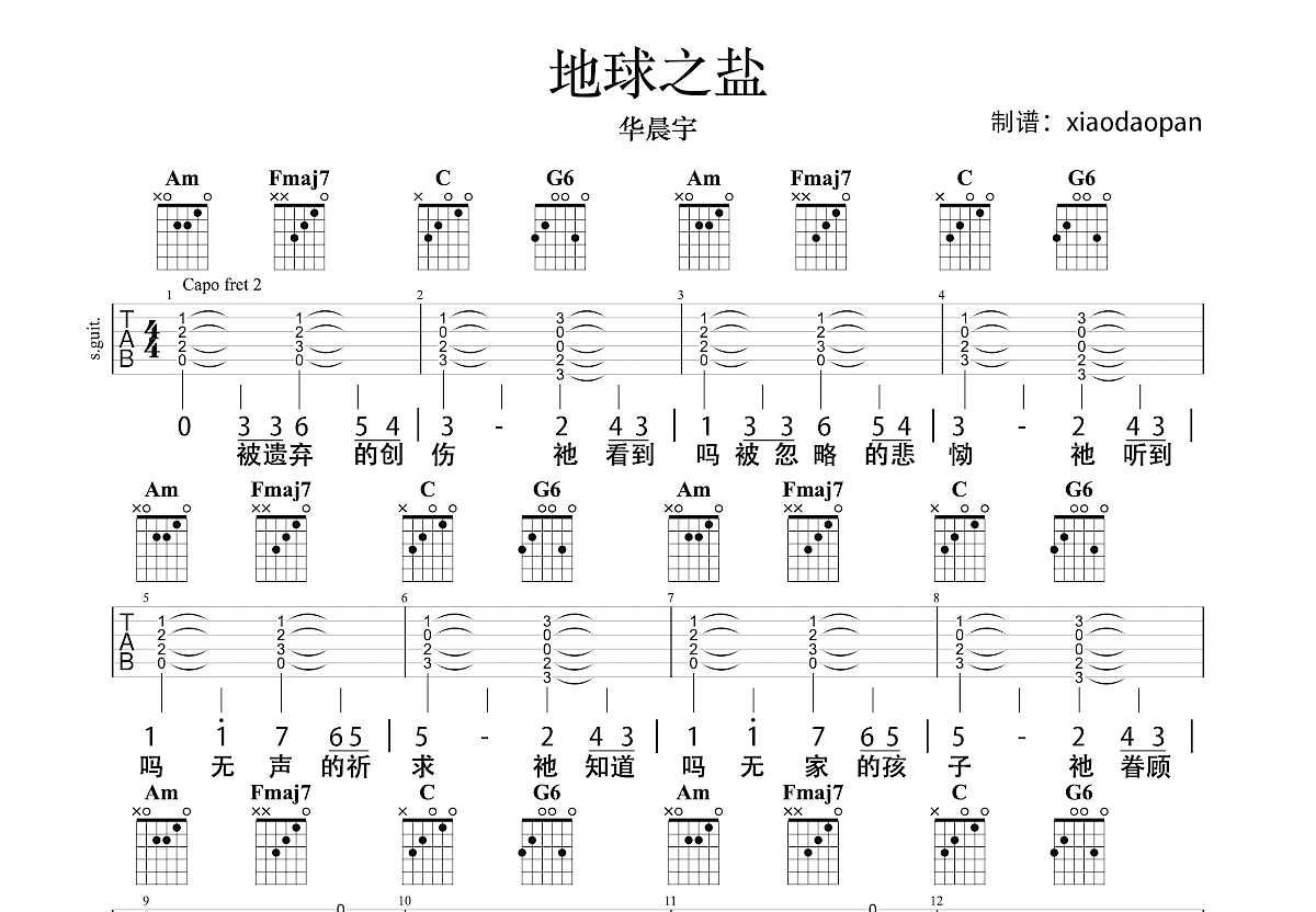 地球之盐吉他谱_华晨宇_c调弹唱54%原版 - 吉他世界