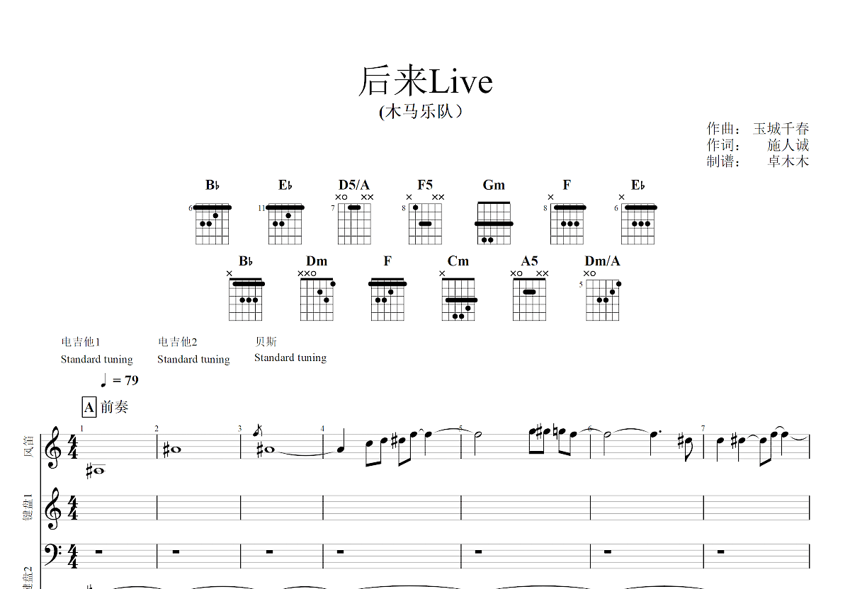 木马乐队吉他谱图片