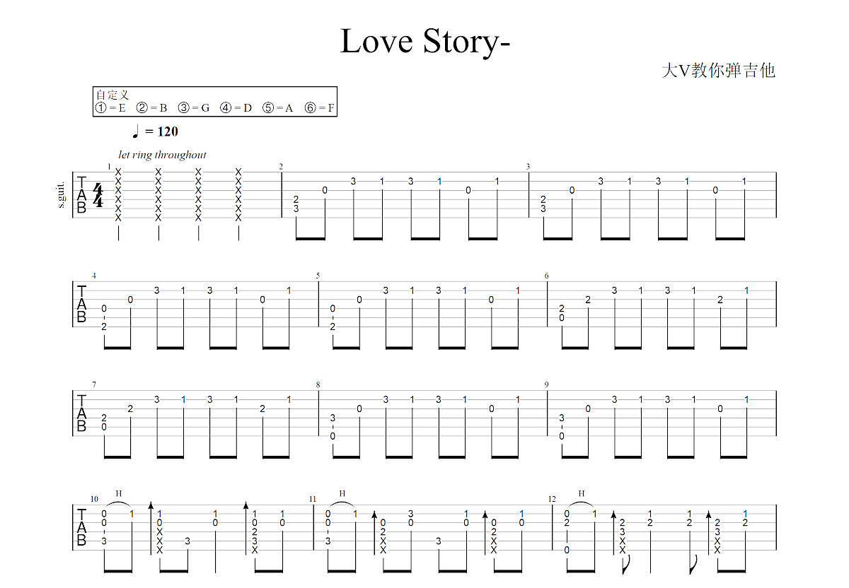 Love Story吉他谱_Taylor Swift_C调原版编配_吉他弹唱六线谱 - 酷琴谱