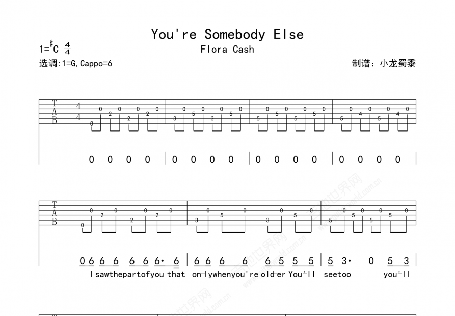 youre somebody else吉他谱_flora cash_升c弹唱吉他谱 - 吉他世界