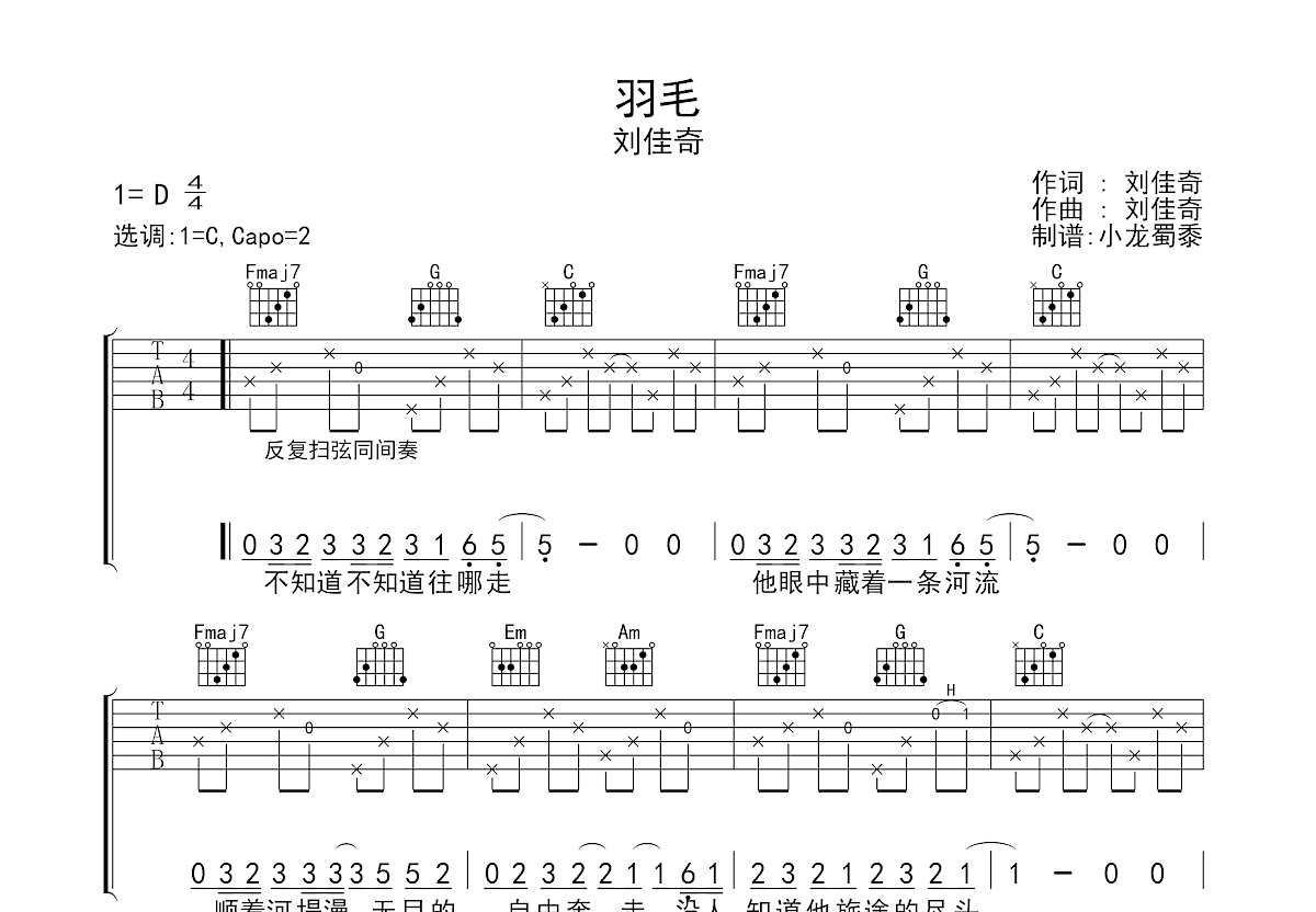 羽毛吉他谱_刘大壮_C调弹唱71%单曲版 - 吉他世界