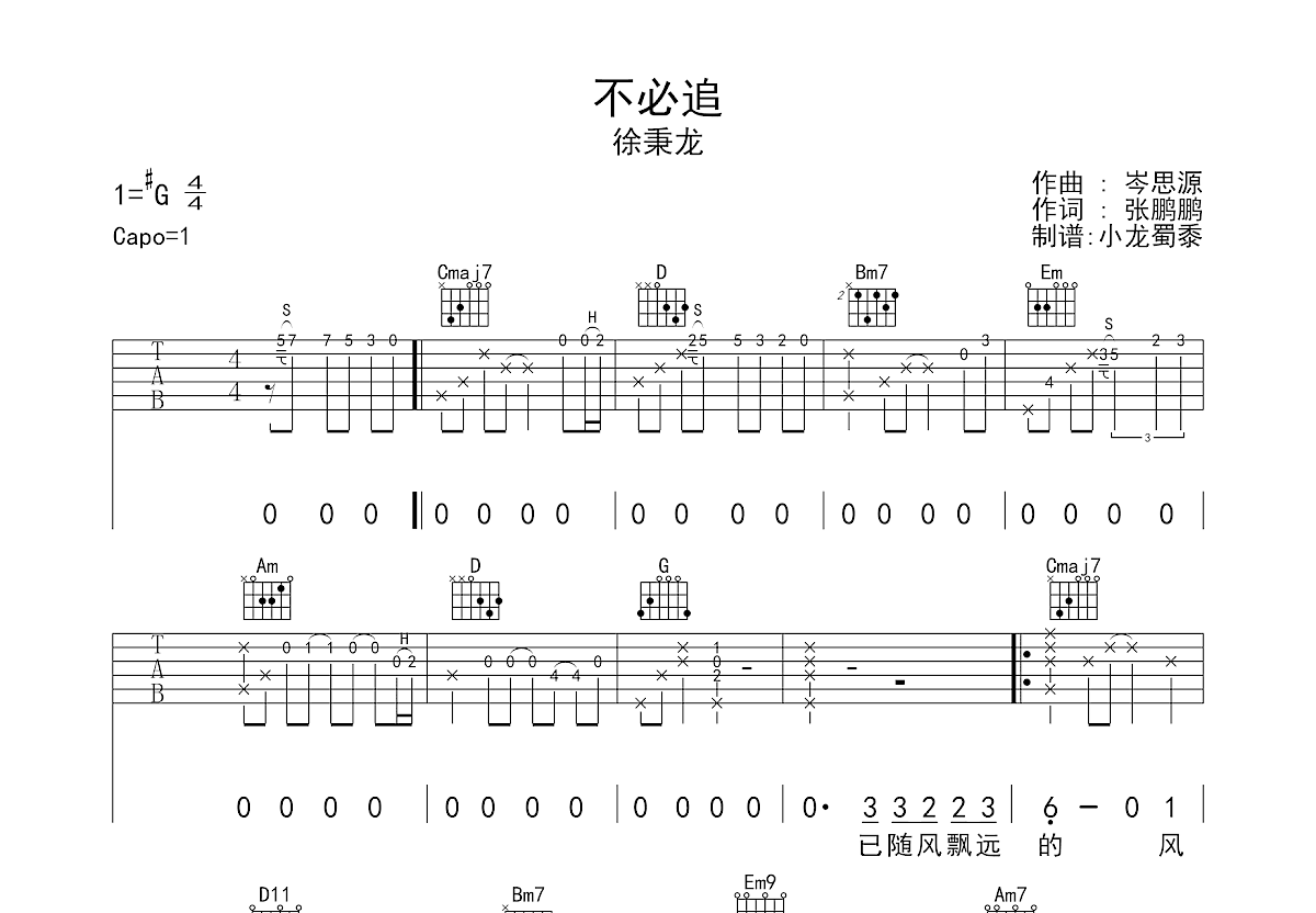 不必追吉他譜_徐秉龍_g調彈唱71%原版 - 吉他世界