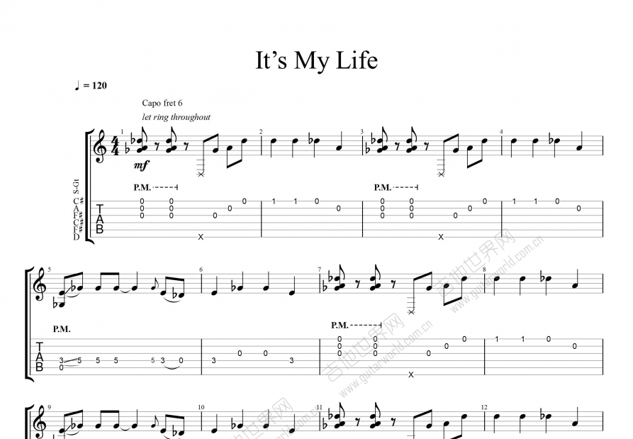 its my life吉他谱_jon bon jovi,richie降e指弹_殇の愿up - 吉他