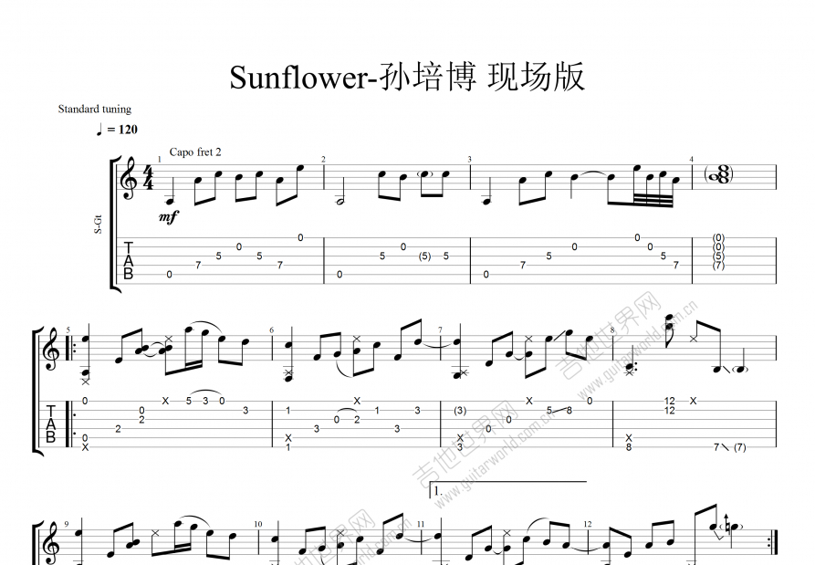 sunflowers吉他谱子图片