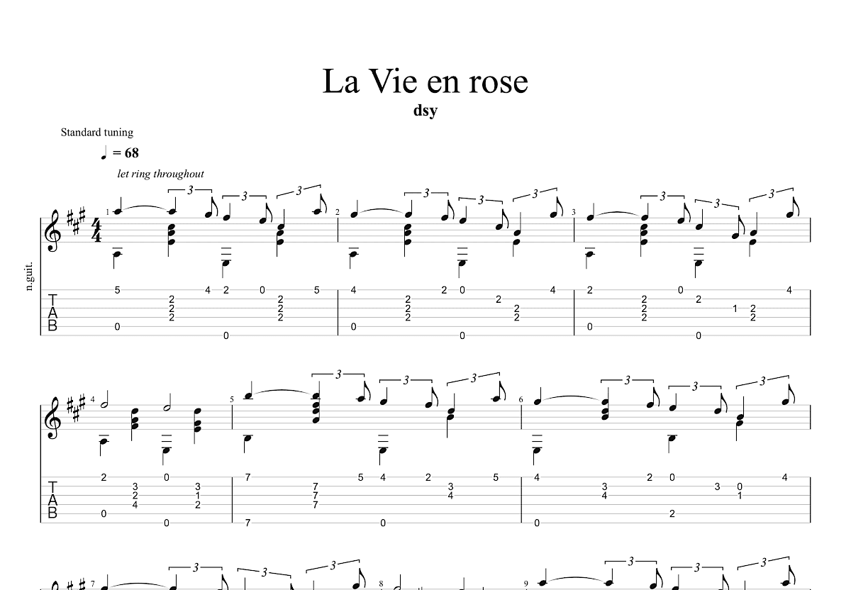 La Vie en rose吉他谱_小野丽莎_A调指弹 - 吉他世界