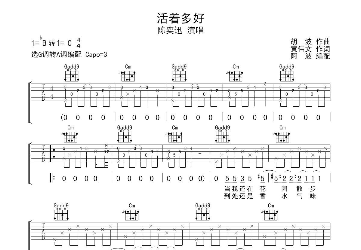 活着多好吉他谱_陈奕迅_g调弹唱86%原版 吉他世界