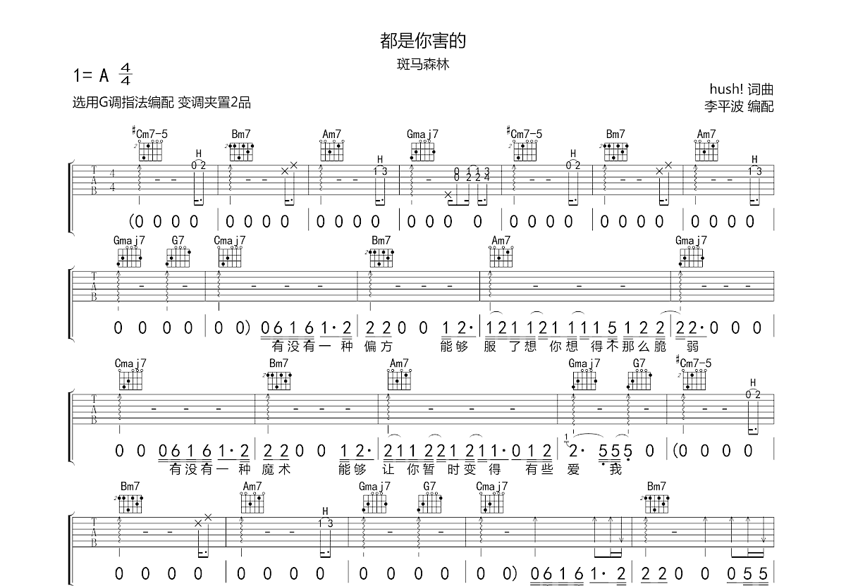 都是你害的吉他谱_斑马森林_g调弹唱79%原版 吉他世界