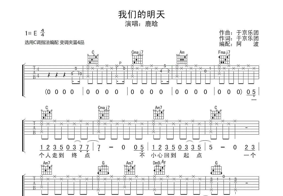 LBI 利比的完整版吉他六线谱《或许》- 中级国语吉他谱 - C调指法编配 - 变调夹Capo=4 - 易谱库