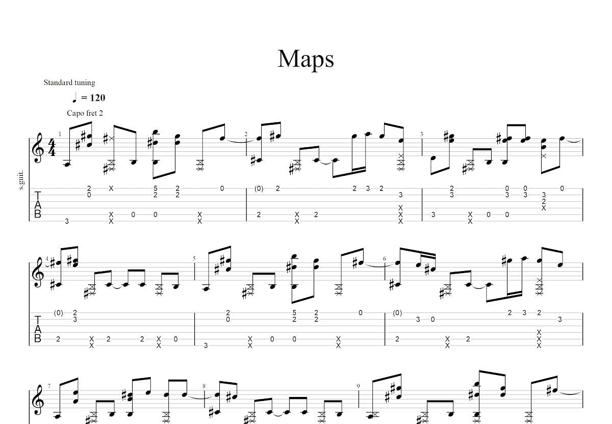 Maps吉他谱(gtp谱,总谱)_Maroon 5(魔力红;褐红五人组;Maroon5)