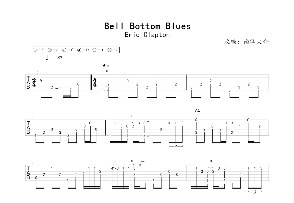 Bell Bottom Blues吉他谱_南泽大介,Eric Clapton_C调指弹 - 吉他世界