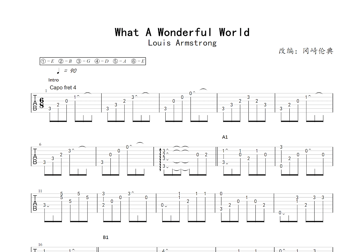 What A Wonderful World吉他谱_冈崎伦典_C调指弹吉他谱 吉他世界
