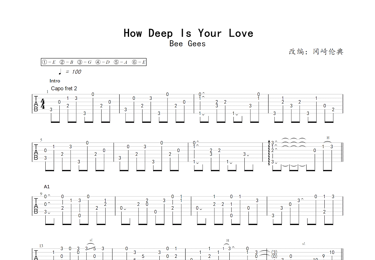 How Deep Is Your Love吉他谱冈崎伦典bee Geesc调指弹 吉他世界 9082